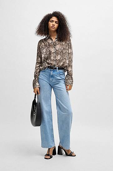 Košulja BOSS Oversized Python-Print Crepe de Chine Blouse Smeđa | 50539779, 1