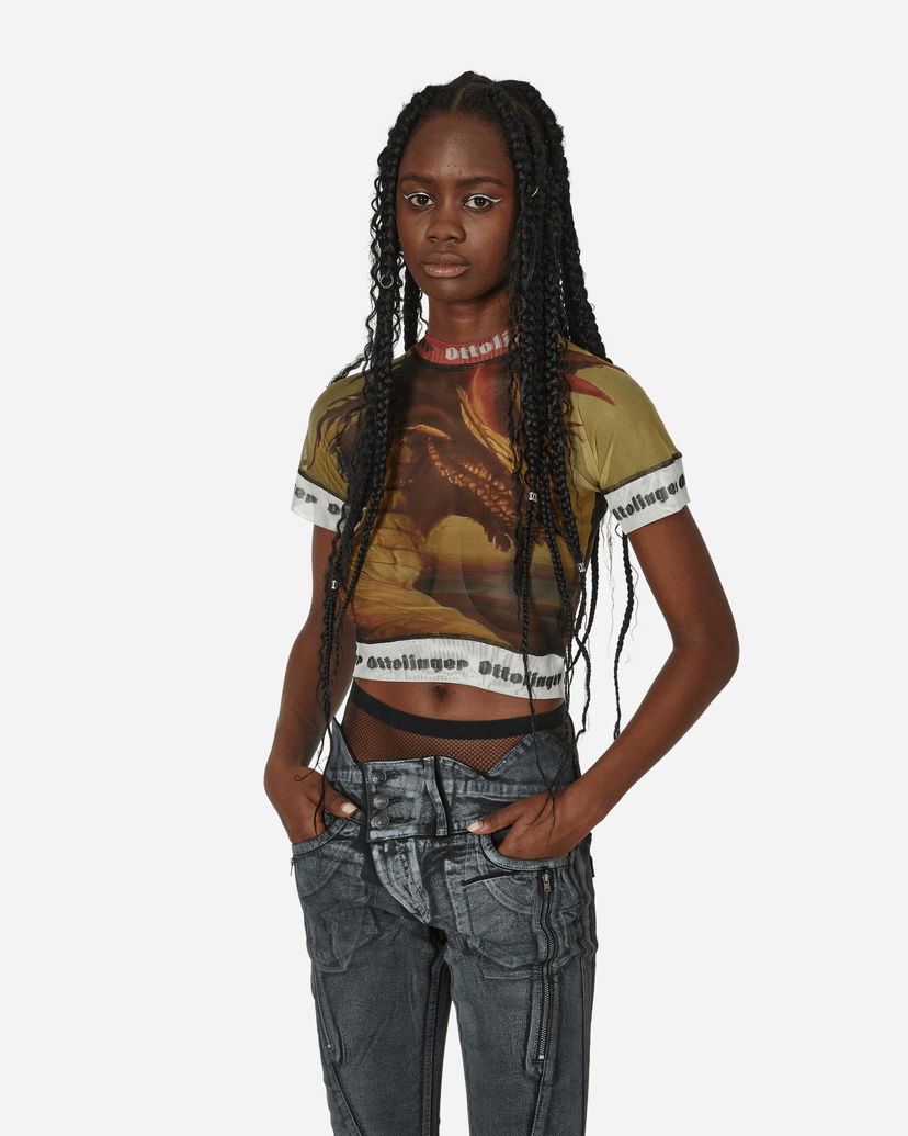 Crop top Ottolinger Mesh Graphic T-Shirt Žuta | 100124 OTDRMS
