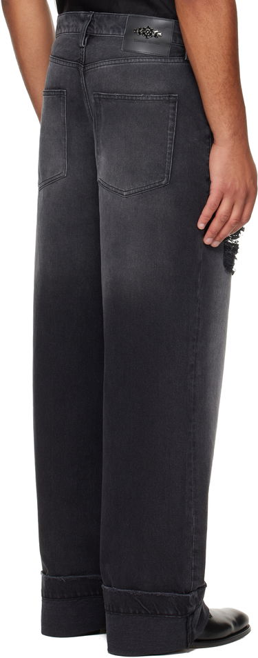 Jeans Simone Rocha Simone Rocha Embellished Distressed Wide-Leg Cuffed Jeans Crna | 4161B 1239D, 2