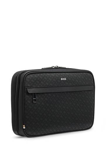 Putna torba BOSS Monogram washbag with foil-embossed logo Crna | 50552626, 1