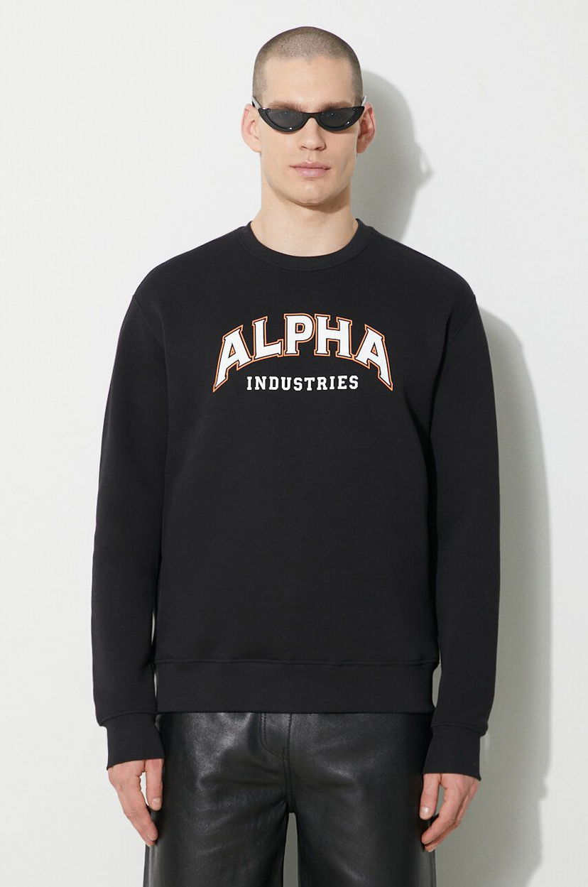 Dukserice Alpha Industries Alpha Industries College Print Sweatshirt Crna | 146301
