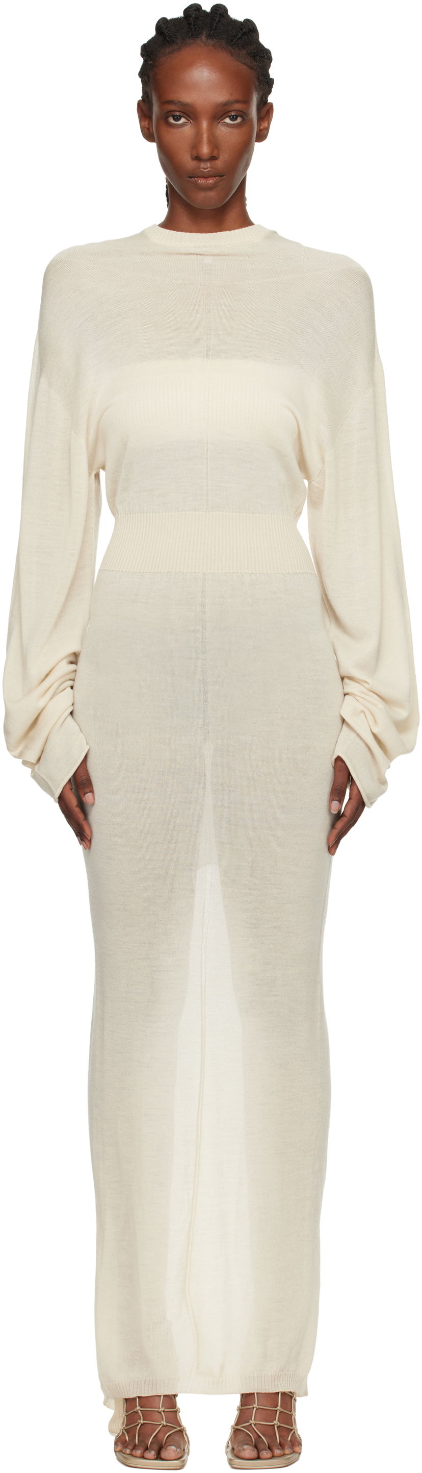 Haljina Rick Owens Concordians Knit Hooded Maxi Dress Bež | RP02E4649 M