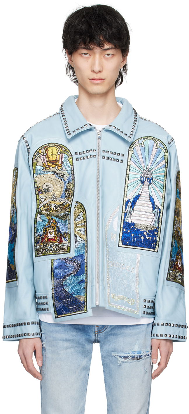 Jakna Who Decides War Eternity Stained-Glass Embroidered Studded Leather Jacket Plava | 1131110008SS24