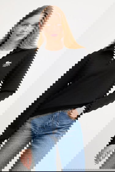 Dukserice Lacoste Cotton Half-Zip Sweatshirt with Paris Logo Print Crna | SH2735, 2