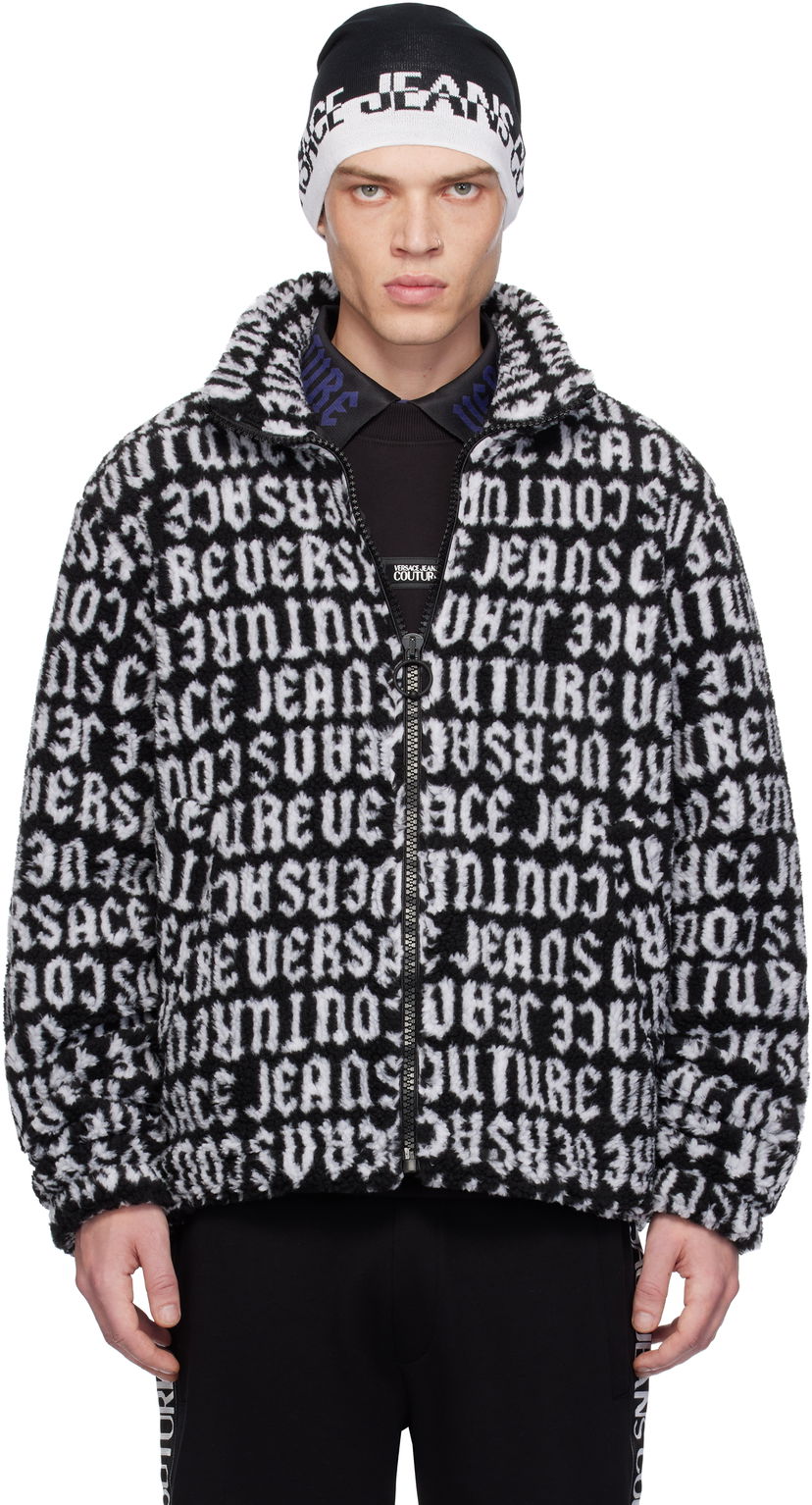 Bomber jakna Versace Black & White Logomania Teddy Jacket Crna | E77GAS426_EU0019