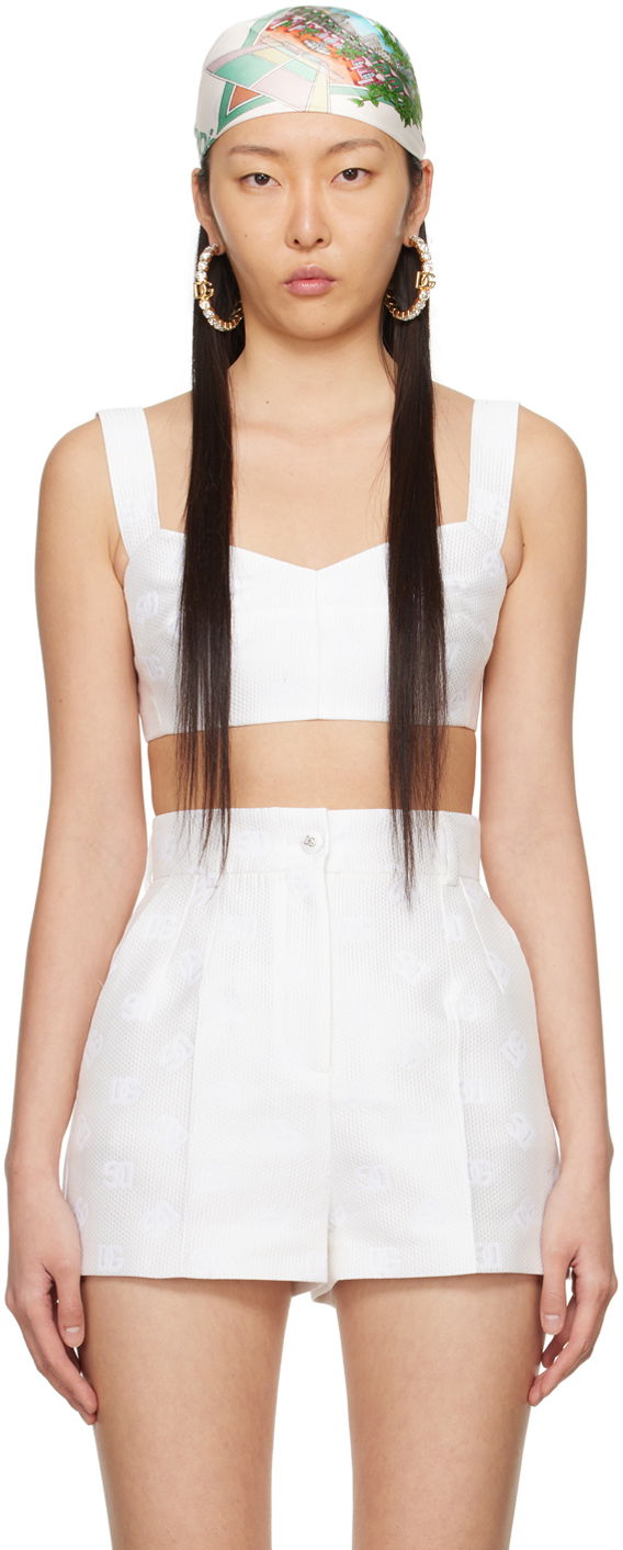 Majica bez rukava Dolce & Gabbana Jacquard Tank Top Bijela | F7Q34T HJMOW