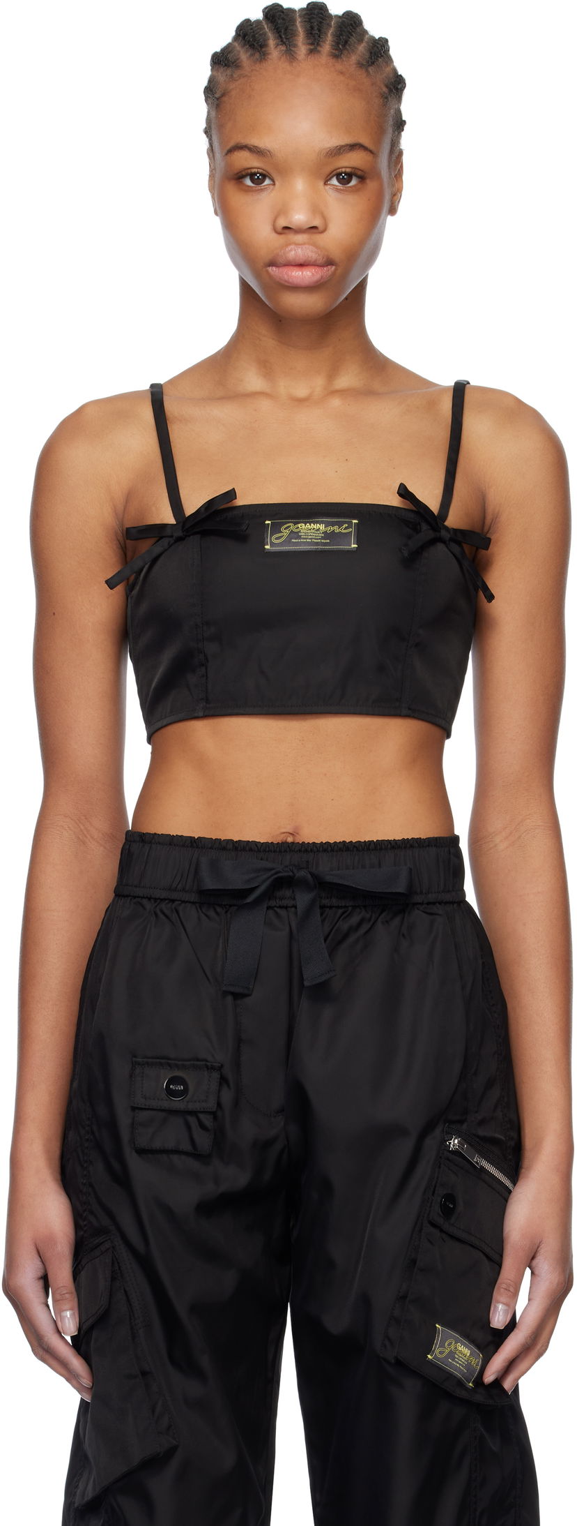 Crop top GANNI GANNI Duchesse Nylon Camisole Crna | W0483
