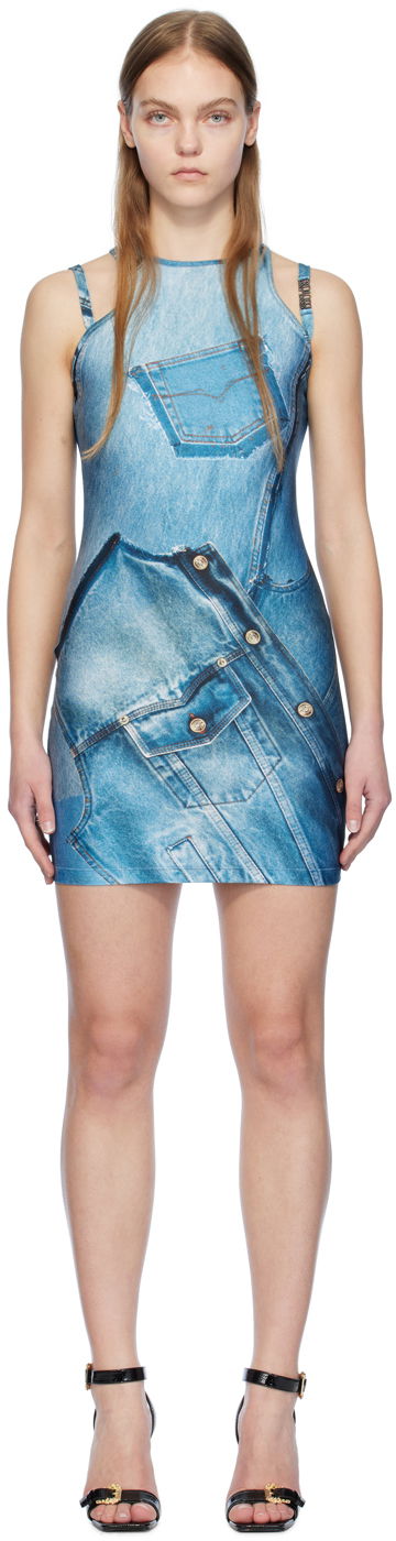 Košulja Versace Jeans Couture Blue Printed Minidress Plava | E76HAO944_EJS278