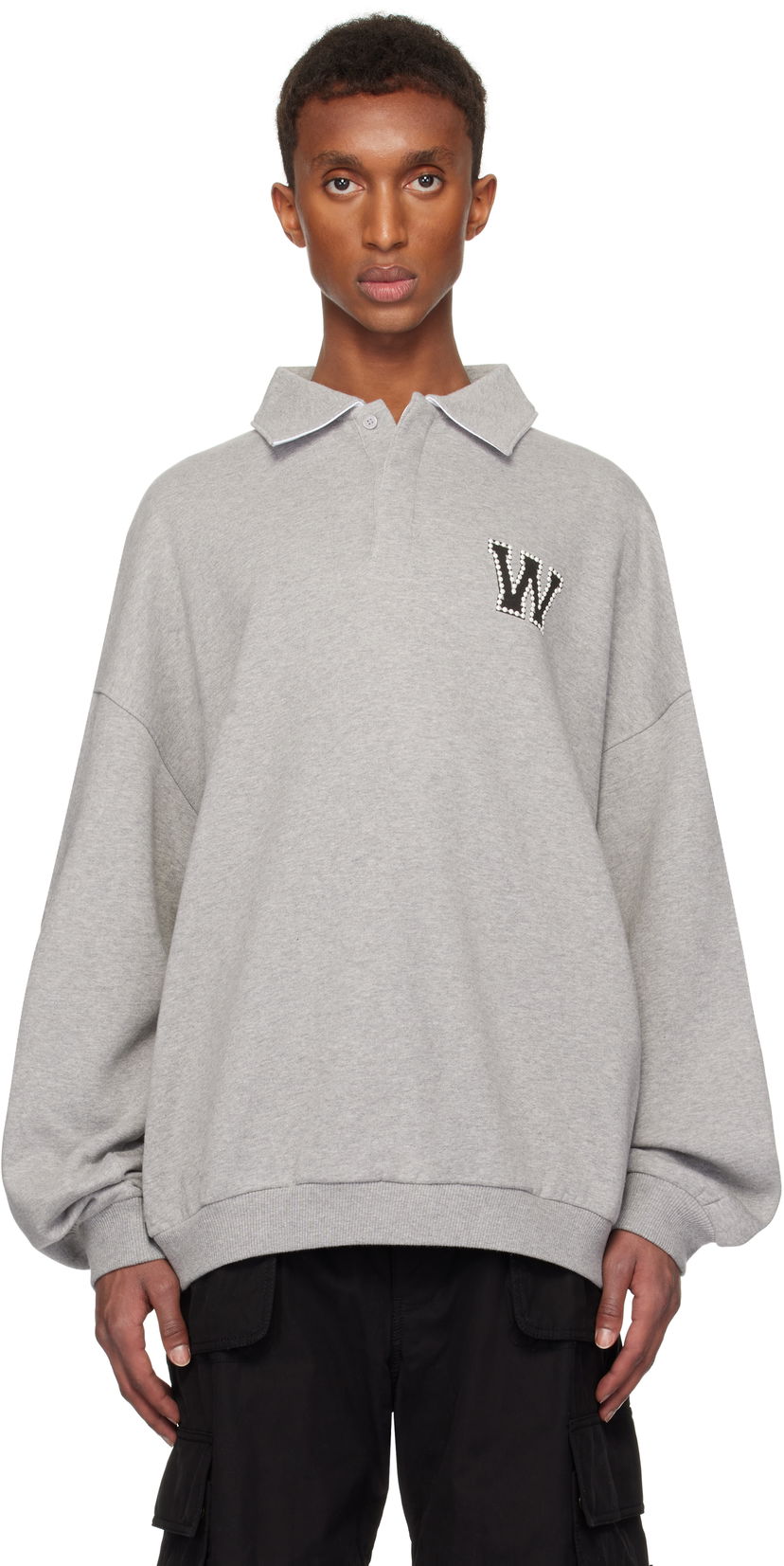 Džemper We11done We11done Pearl Logo Polo Sweatshirt Siva | WD-TS3-24-739-U-MG