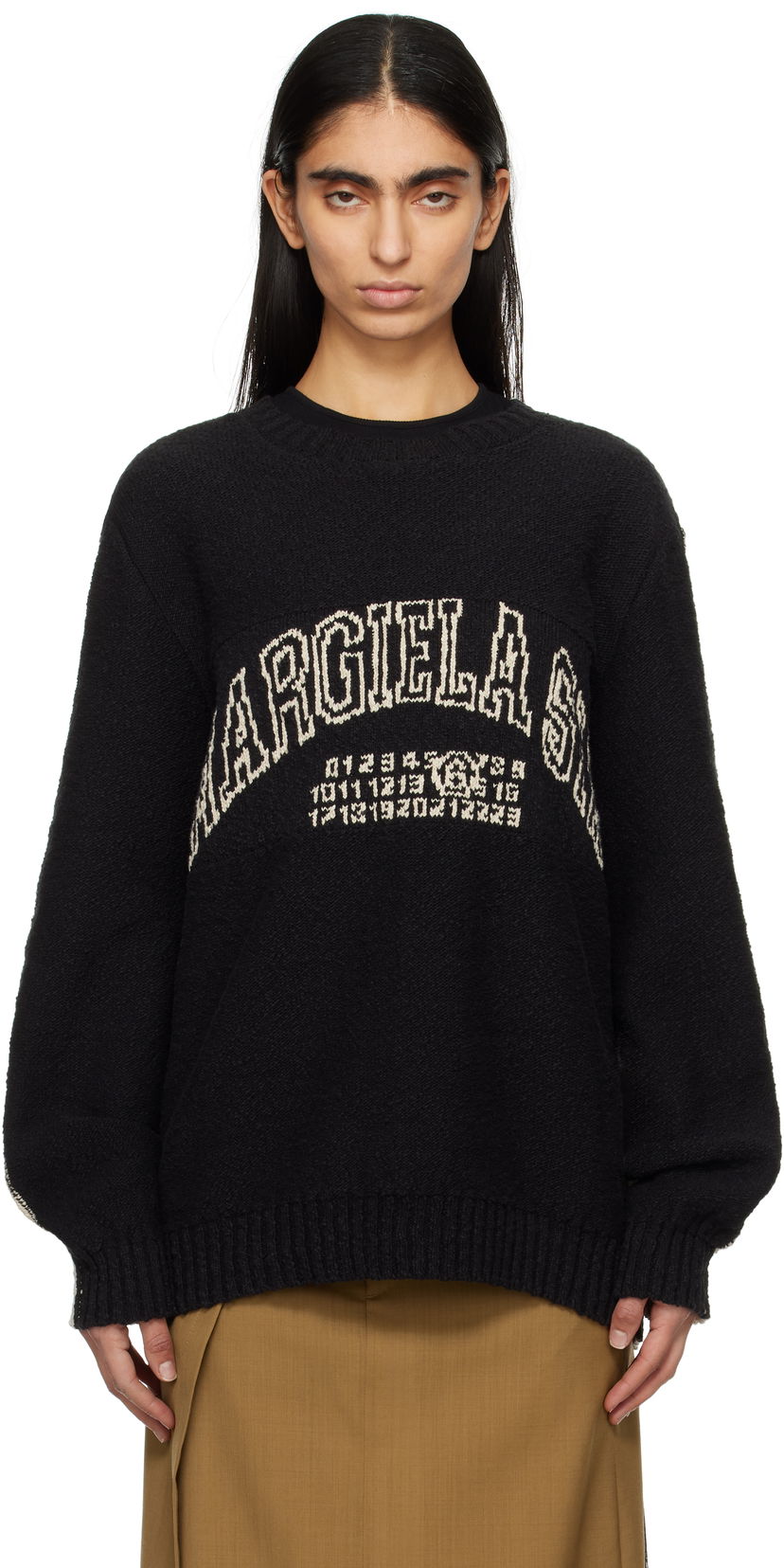 Džemper Maison Margiela MM6 Maison Margiela Varsity Jacquard Sweater Crna | SH0HL0025 M13084