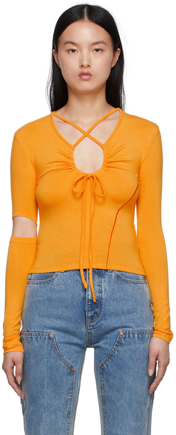 Majica kratkih rukava Andersson Bell Andersson Bell Edie Cutout Tie Front Long Sleeve T-Shirt Narančasta | atb717w