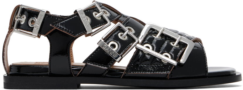 Dodaci GANNI GANNI Buckle Strap Flat Sandals Crna | S2934