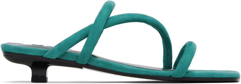 Dodaci BY FAR BY FAR Morena Kid Suede Leather Heeled Sandals Zelena | MWFHO015KL007GR047PL