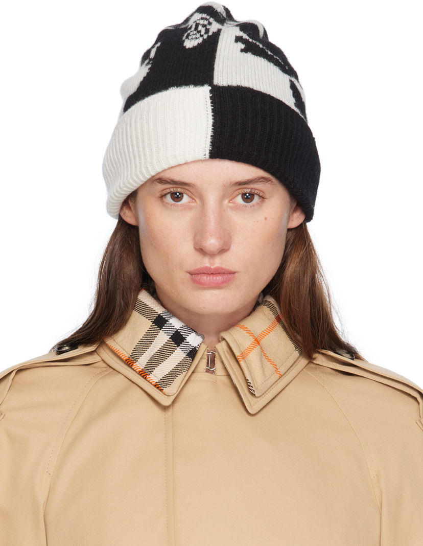 Kapica Burberry Black & White EKD Cashmere Beanie Crna | 8094497