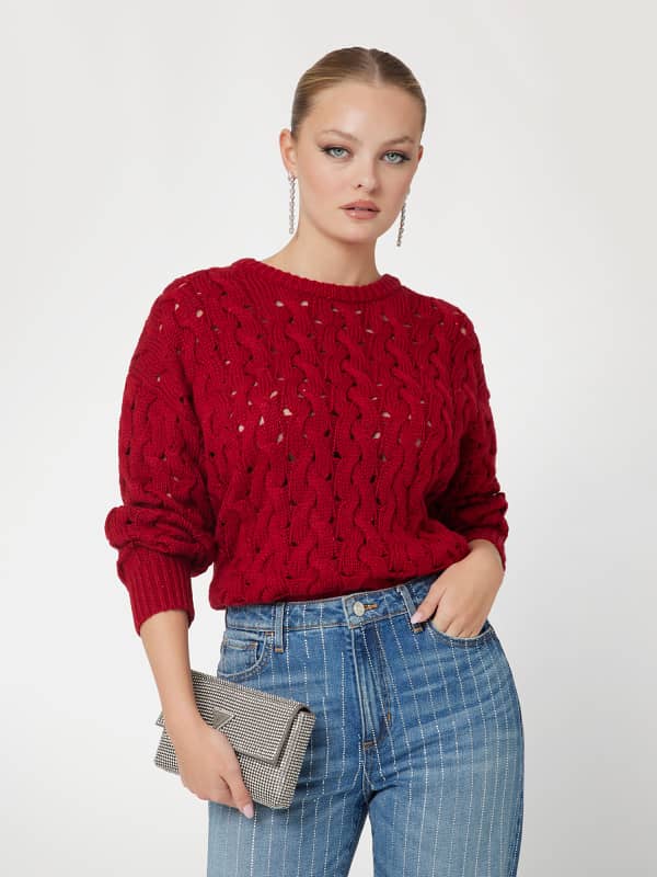 Džemper GUESS Cable-Knit Wool-Blend Sweater Crvena | W5RR77Z3J20