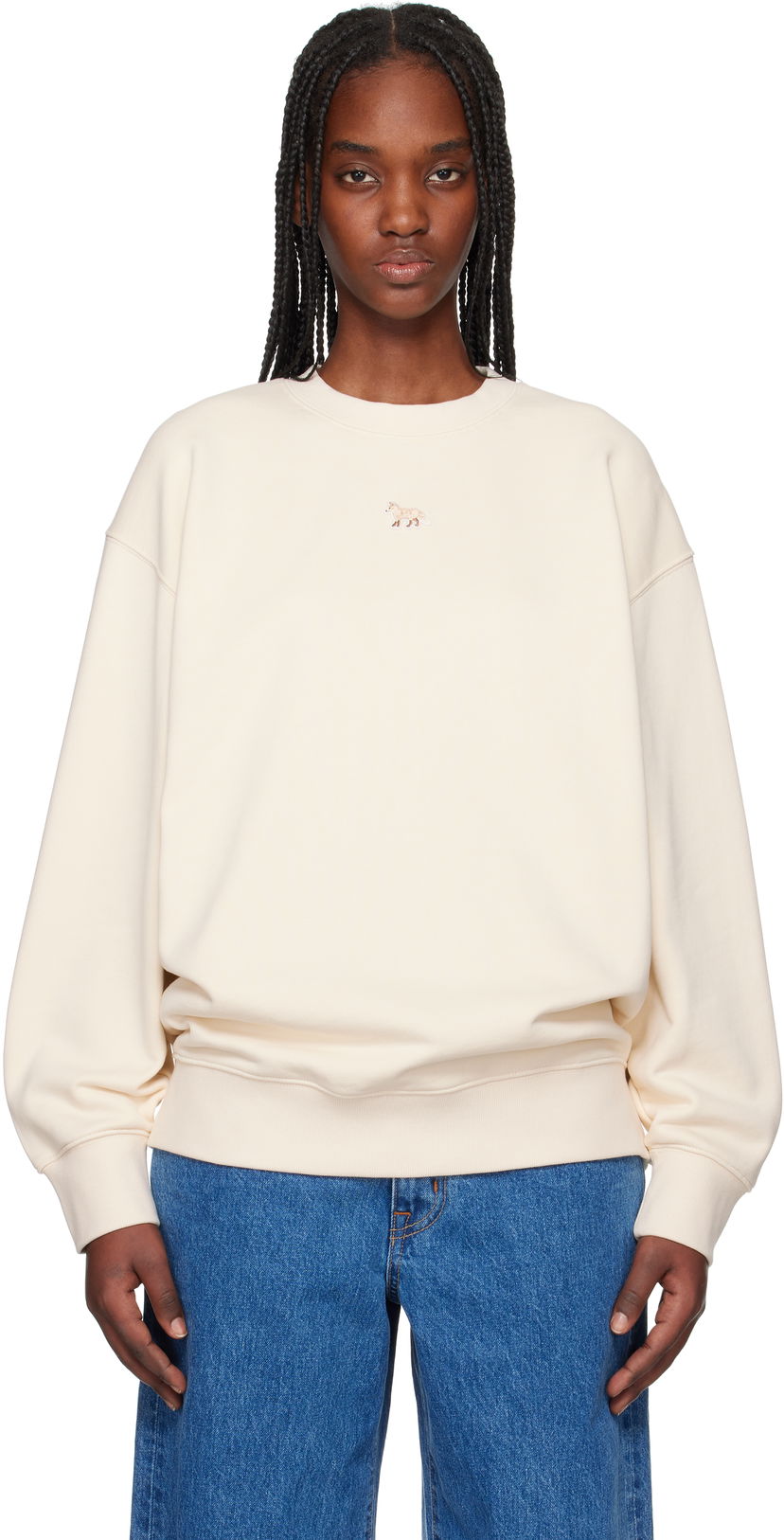 Džemper MAISON KITSUNÉ Maison Kitsuné Baby Fox Patch Oversize Sweatshirt Bež | OW00301KM0325