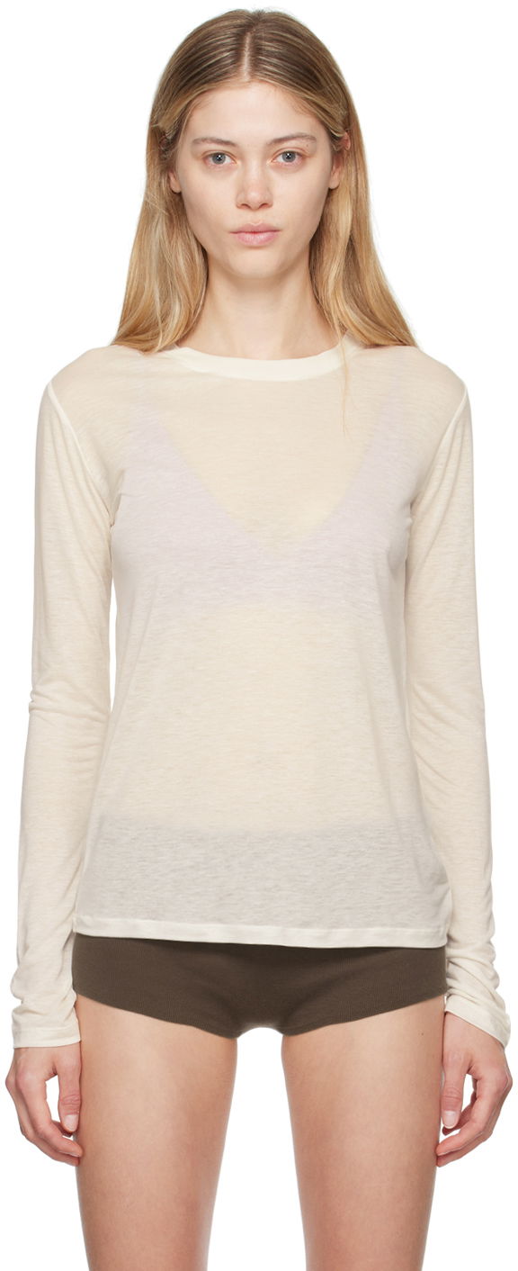 Majica kratkih rukava Baserange Off-White Bamboo Lyocell Long Sleeve T-Shirt Bež | TOLS-BL-000