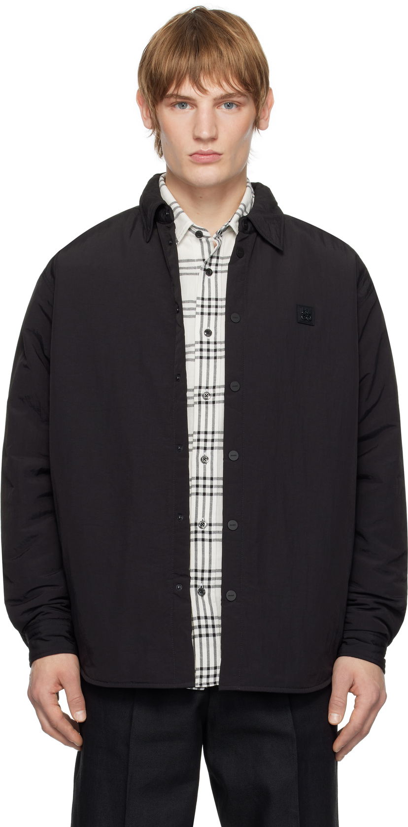 Košulja BOSS Padded Overshirt With Logo Badge Crna | 50534283