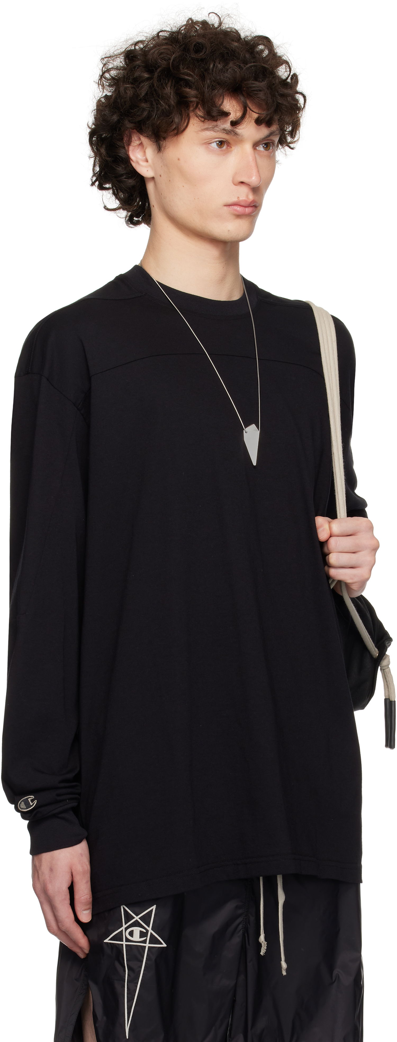 Majica kratkih rukava Rick Owens Rick Owens Champion Edition Girdered Long Sleeve T-Shirt Crna | CM01E1672 CHJG JERSEY, 1