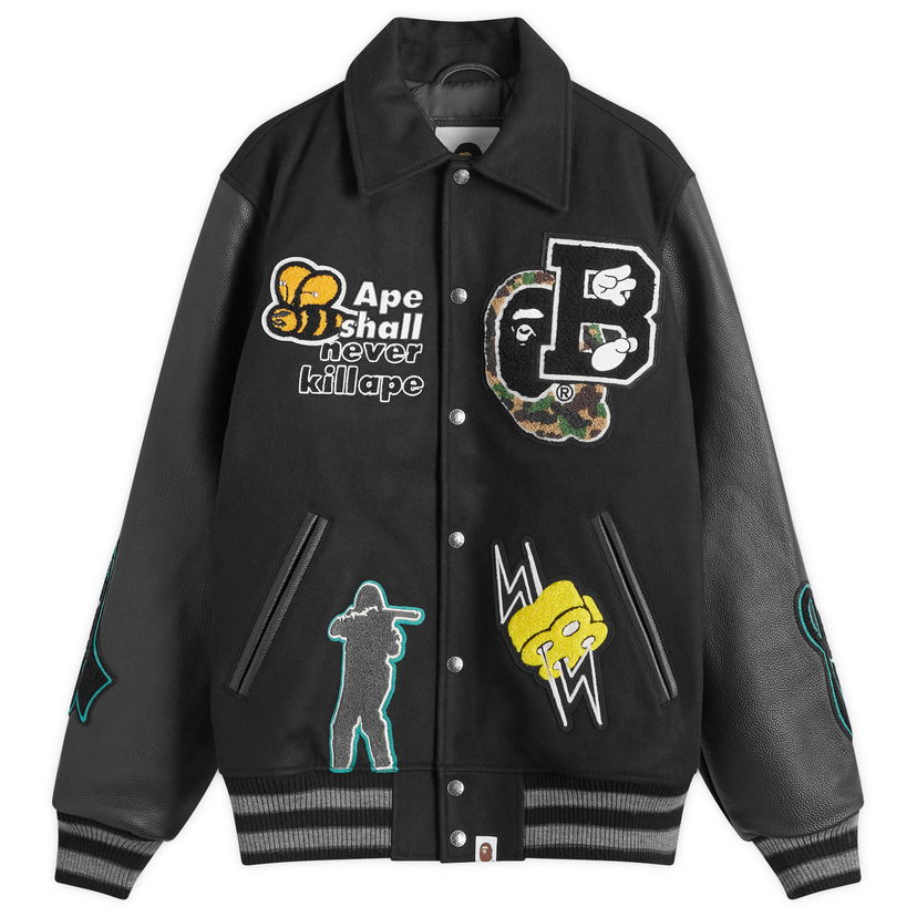 Jakna BAPE A Bathing Ape BAPE Varsity Jacket Crna | 001HJK301002M-BLK