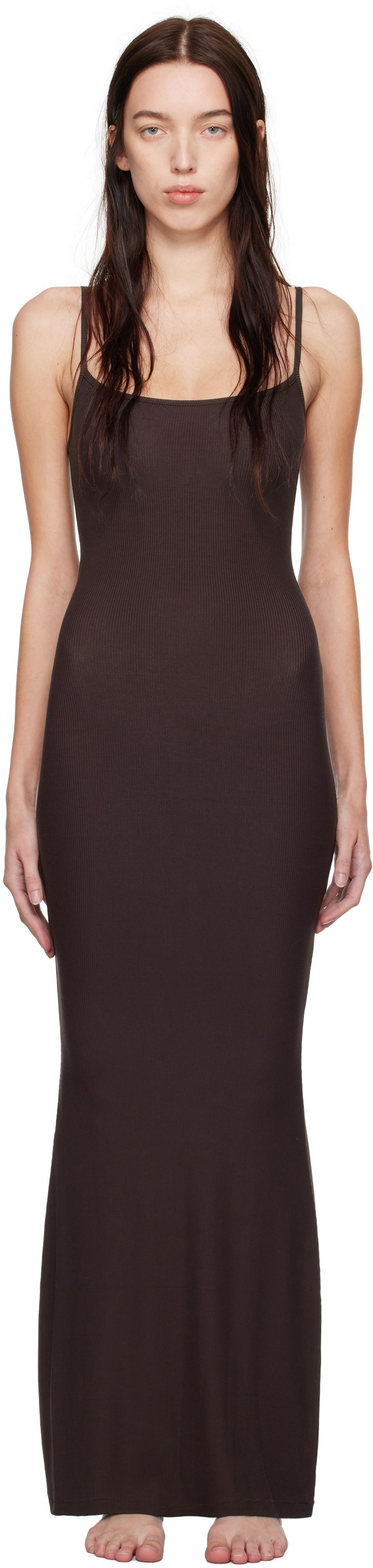 Haljina SKIMS Soft Lounge Long Slip Dress Smeđa | AP-DRS-0596