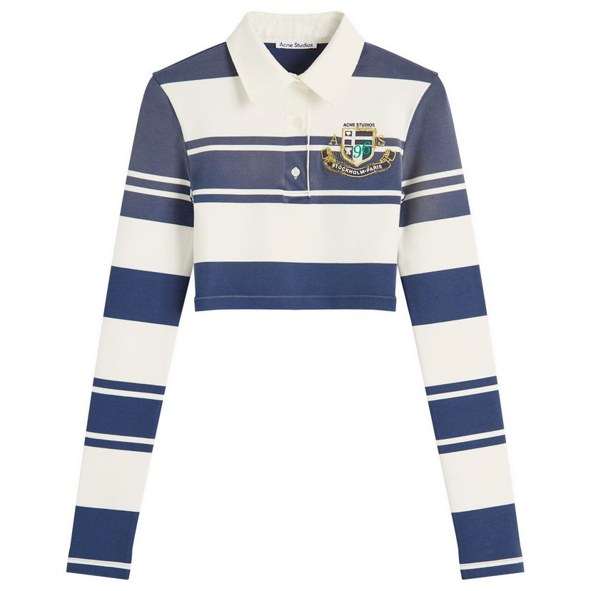 Polo majica Acne Studios Euston Cropped Striped Polo Shirt, Size Large Plava | AL0478-BL1