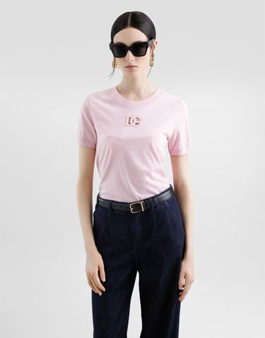 Majica kratkih rukava Dolce & Gabbana Dolce & Gabbana Jersey T-Shirt with Raised DG Logo Ružičasta | F8N08ZGDCX1F2528, 3
