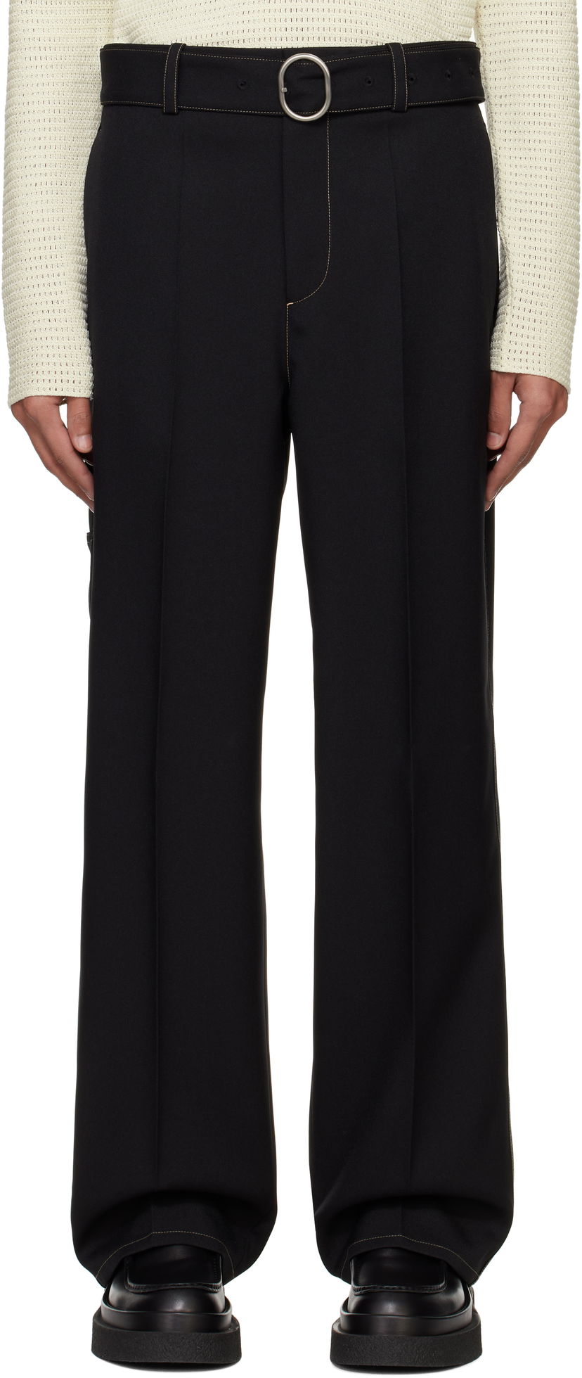 Hlače Jil Sander Jil Sander Belted Trousers Crna | J22KA0255_J70001