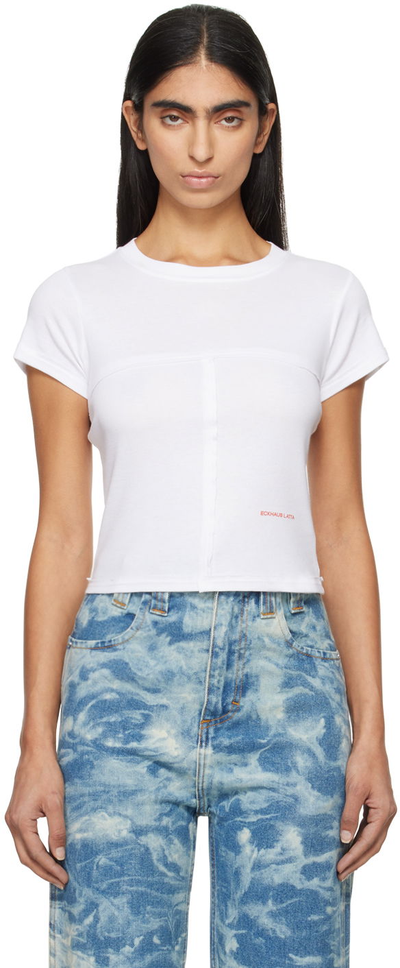 Majica kratkih rukava Eckhaus Latta Lapped Baby T-shirt Bijela | 303-EL-PF24-W -