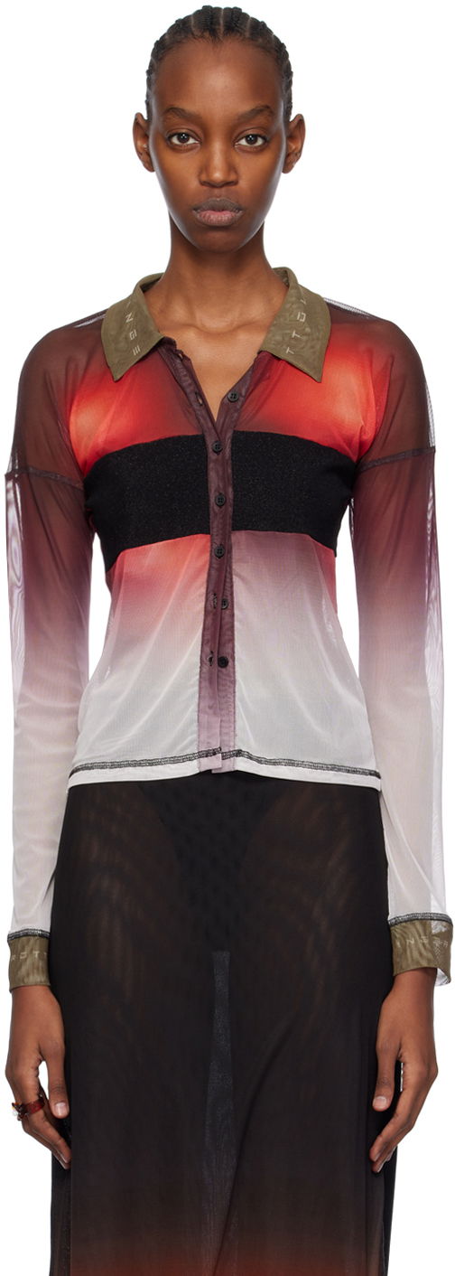 Polo majica Ottolinger Ottolinger Semi-Sheer Long Sleeve Polo Crvena | 103401