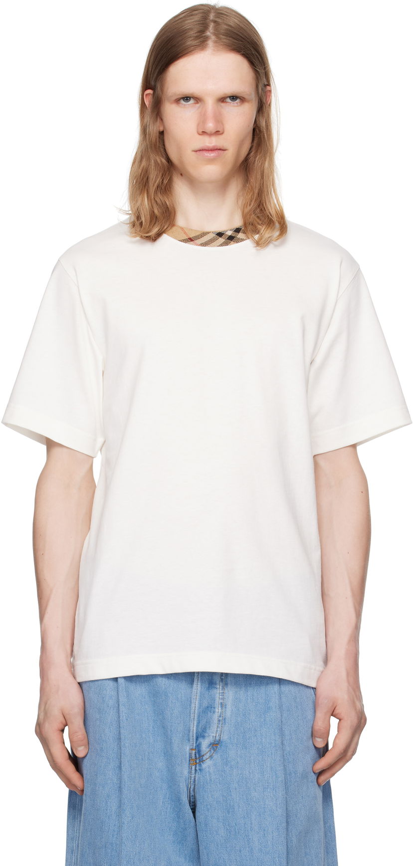 Majica kratkih rukava Burberry Burberry Cotton T-Shirt with Check Trim Bijela | 8110100