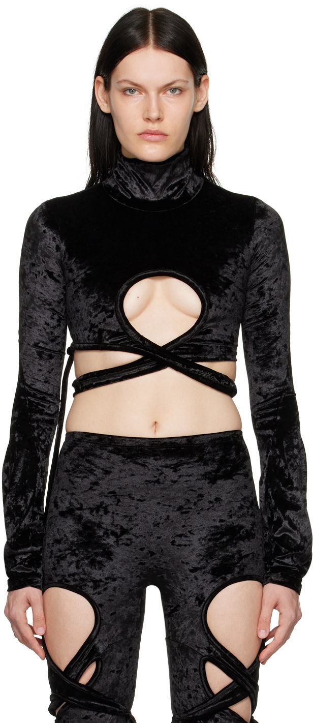 Crop top Ottolinger Ottolinger Velvet Wrap Turtleneck Top Crna | 401701