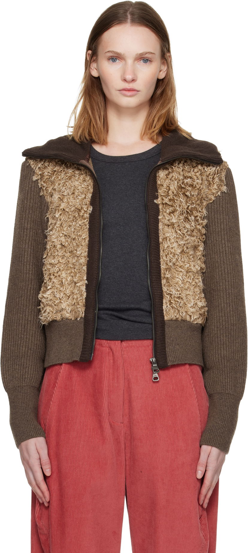 Džemper Andersson Bell Curly Faux Fur Panel Full-Zip Knit Cardigan Višebojno | atb1392w