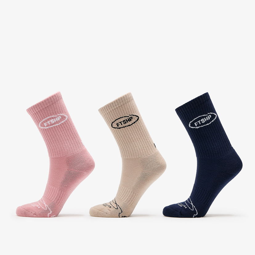 Čarape Footshop Basic Crew Socks 3-Pack Navy/ Acru/ Pink Višebojno | FTSHP_361
