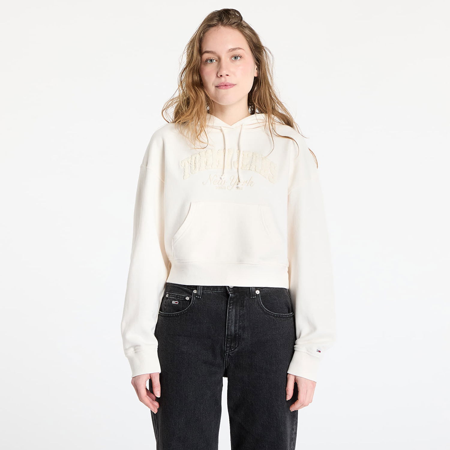 Dukserice Tommy Hilfiger Tommy Jeans Boxy Crop Varsity Hoodie Bijela | DW0DW19413 YBH, 0