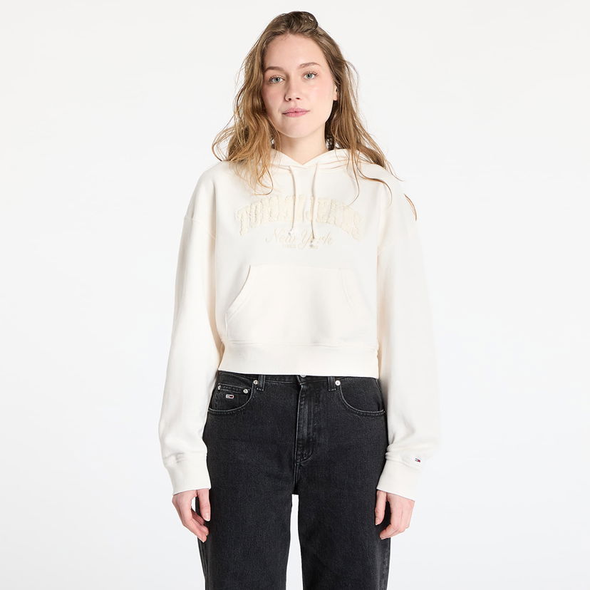 Dukserice Tommy Hilfiger Tommy Jeans Boxy Crop Varsity Hoodie Bijela | DW0DW19413 YBH