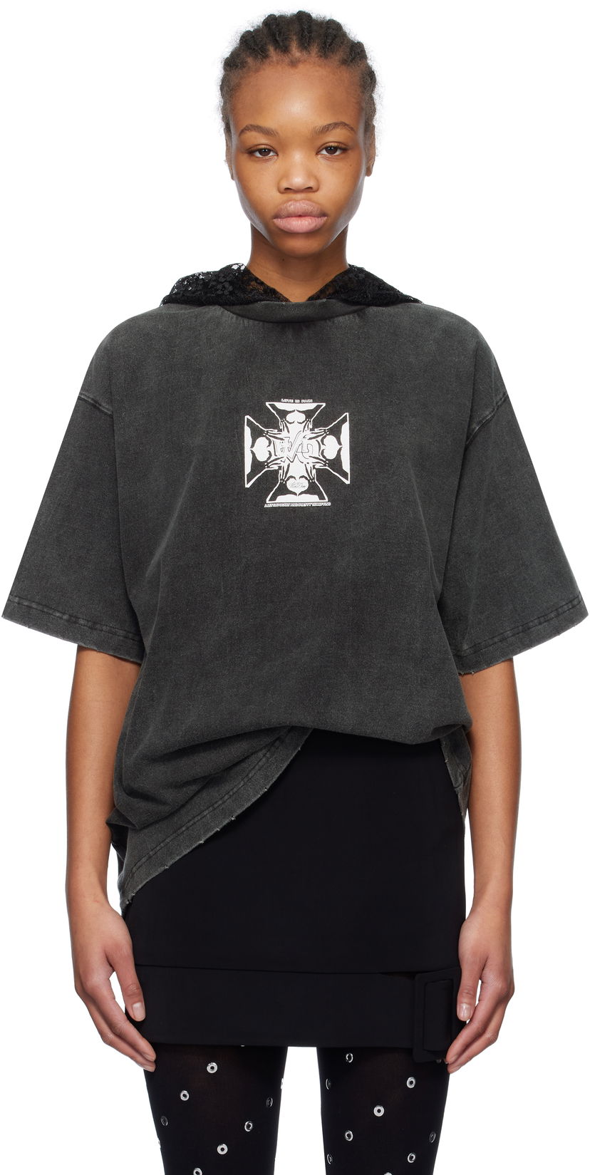 Majica kratkih rukava We11done We11done Heart Cross Graphic Hooded T-Shirt Siva | WD-TH0-25-842-U-BK