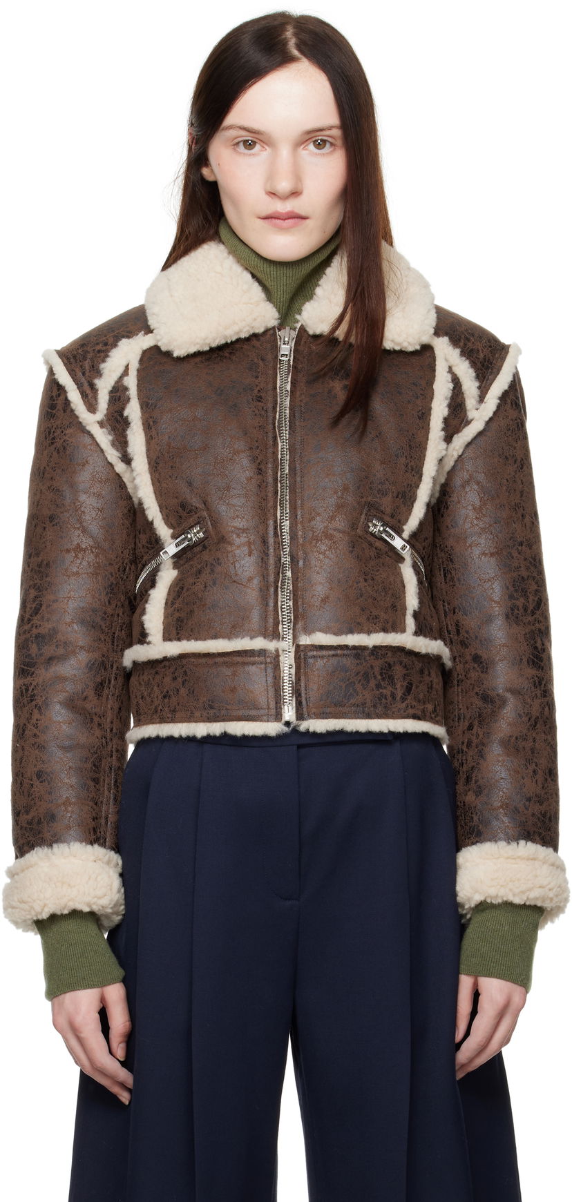 Bomber jakna STAND STUDIO Faux Leather and Sherpa Jacket Smeđa | 66402-9996
