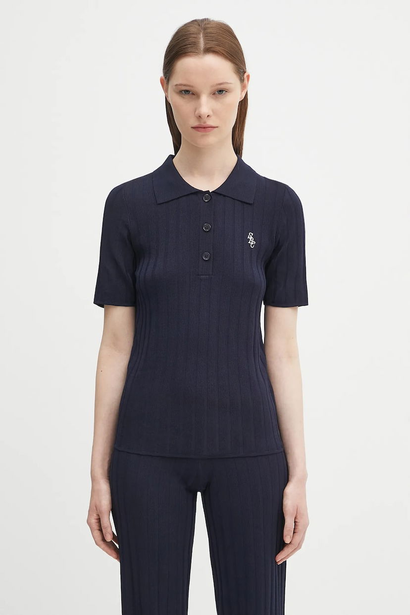 Polo majica Sporty & Rich Sporty & Rich SRC Ribbed Polo Shirt Tamnoplava | WS069620305BL106