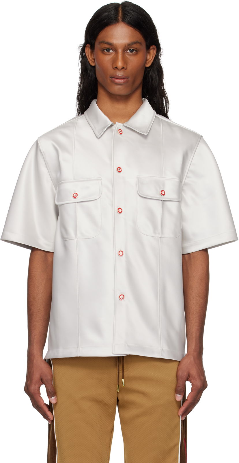 Košulja Casablanca Casablanca Short Sleeve Satin Shirt Bijela | MS25-SH-169-01