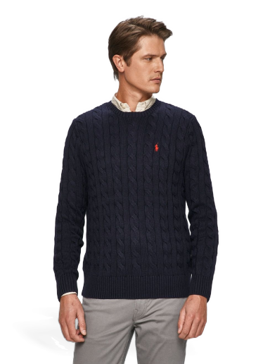 Džemper Polo by Ralph Lauren Cotton Cable Crew Knit Tamnoplava | 710775885001