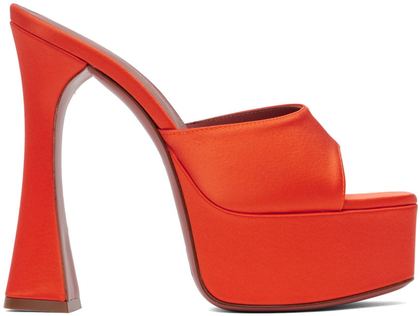 Njega cipela Amina Muaddi Amina Muaddi Dalida Heeled Satin Platform Sandals Narančasta | DALIDA SANDAL PLATEAU SATIN