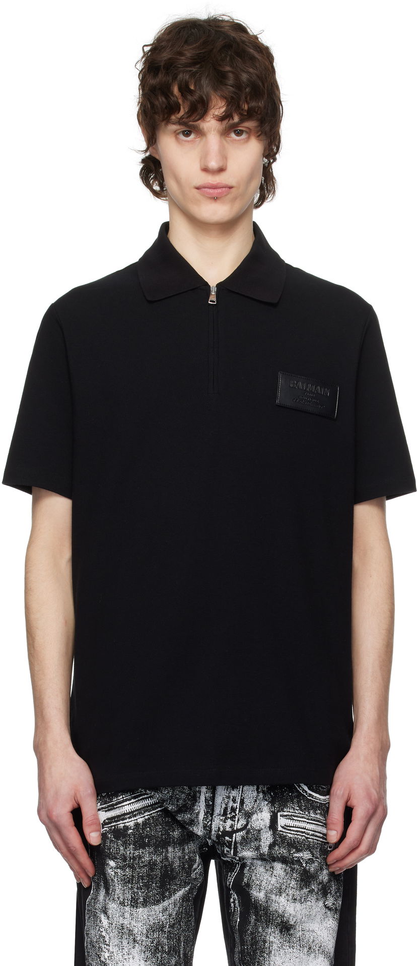 Polo majica Balmain Balmain Logo Patch Polo Crna | EH1GC027BC92
