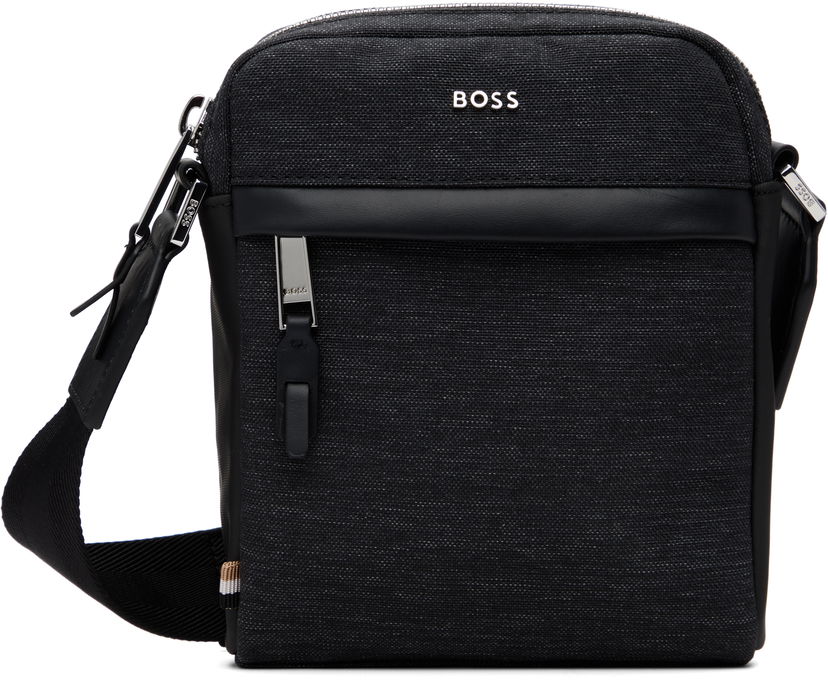 Torba za rame BOSS Textured Fabric Crossbody Bag with Logo Hardware Crna | 50548022