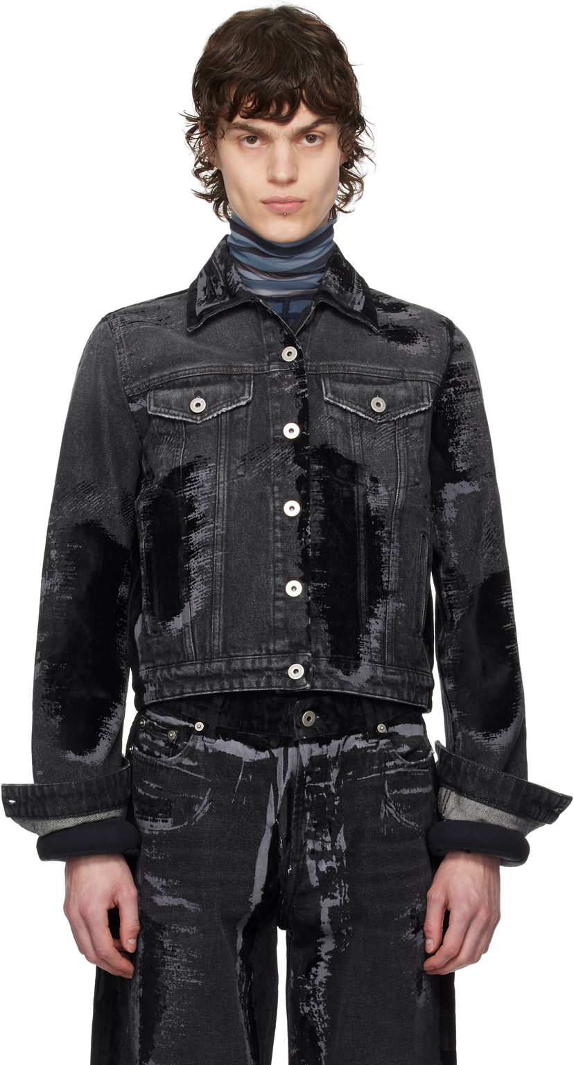Bomber jakna Jean Paul Gaultier Jean Paul Gaultier 'The Flocked' Denim Jacket Crna | 25/33-F-VE094-D016-06