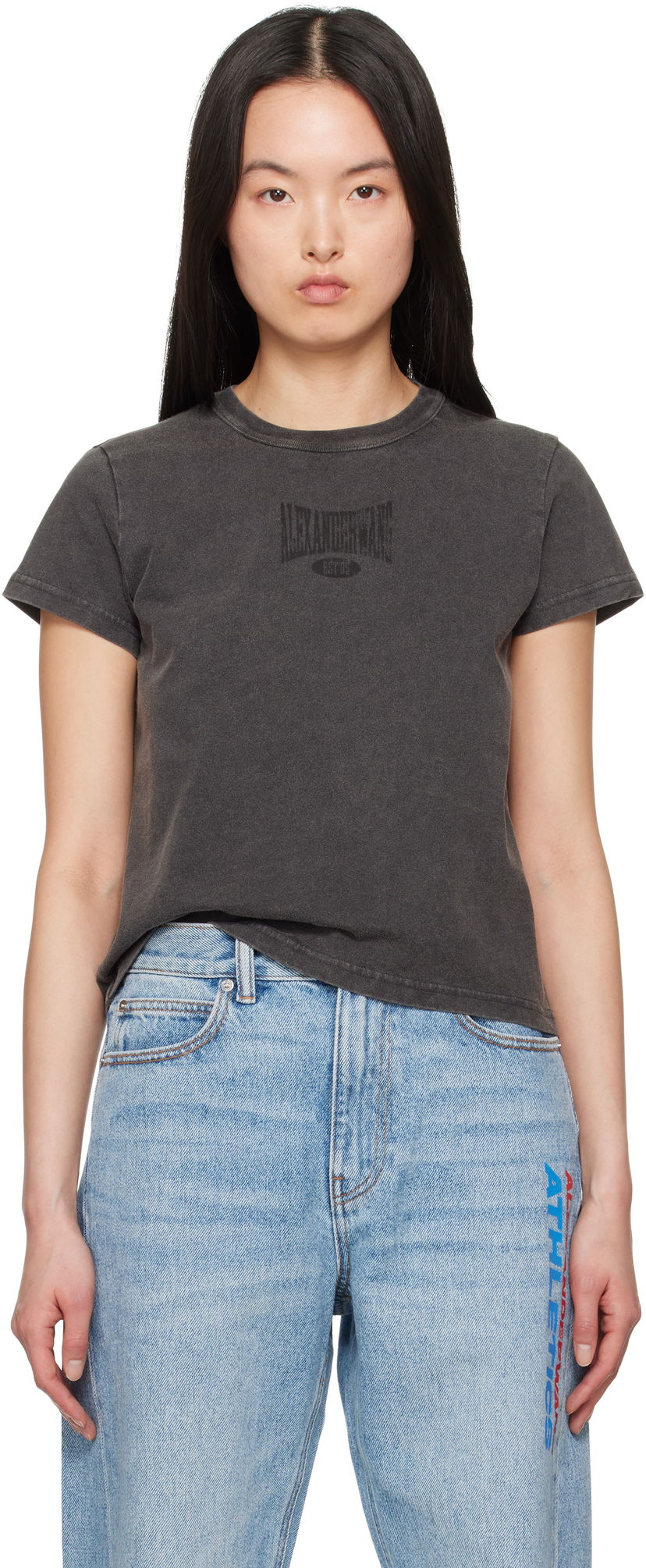 Majica kratkih rukava Alexander Wang Alexander Wang Distressed Logo Shrunken T-Shirt Siva | 4CC2251540