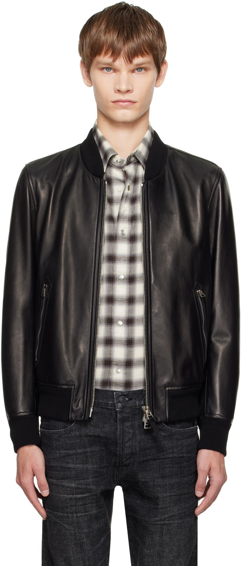 Bomber jakna Tom Ford TOM FORD Shiny Nappa Plonge Leather Bomber Jacket Crna | LBS029-LMN029