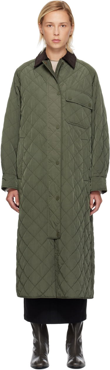 Kaputi Max Mara Coccole Quilted Long Coat with Corduroy Collar Zelena | 2525496092600, 0