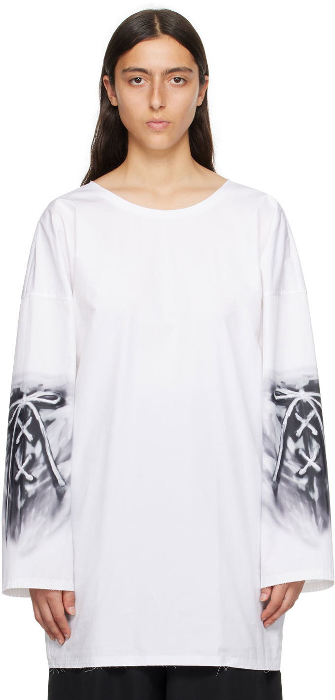 Majica kratkih rukava We11done Raw Edge Graphic Long Sleeve T-Shirt Bijela | WD-SH3-23-185-U-WH