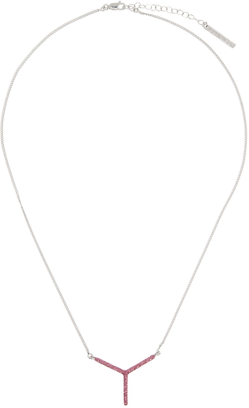 Ogrlica Y/PROJECT Silver & Pink Mini Y Necklace Metalik | 640NE001